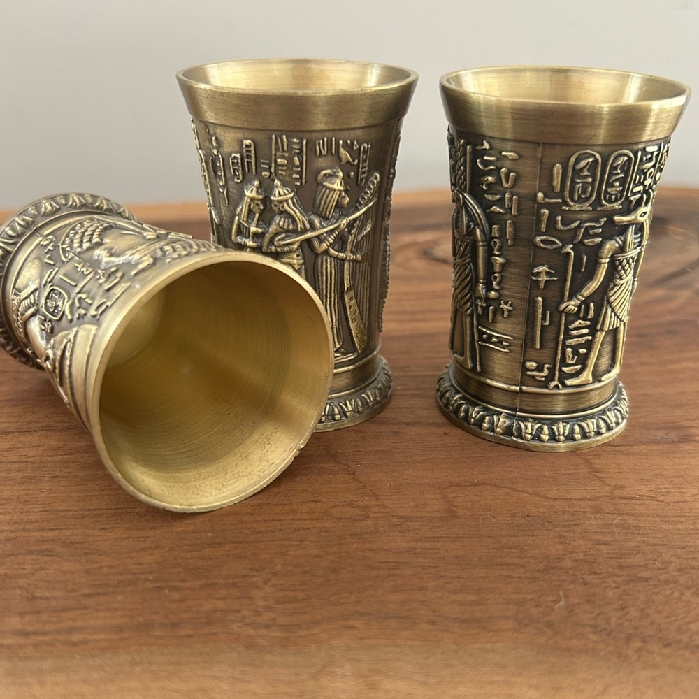 Egyptian embossed Metal Shot Glasses- set of 3
